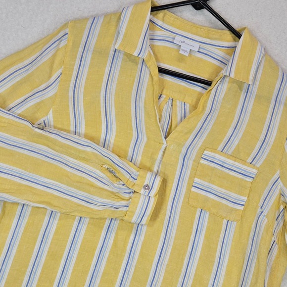 J. Jill Tops - J. Jill Love Linen Tunic M Yellow Blue Stripe Coastal Mediterranean Popover